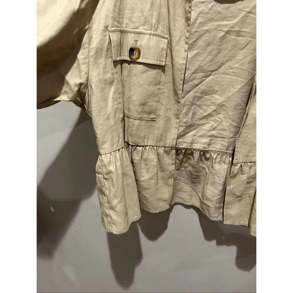 ZARA Viscose Blend Field Utility Jacket Open Front Peplum